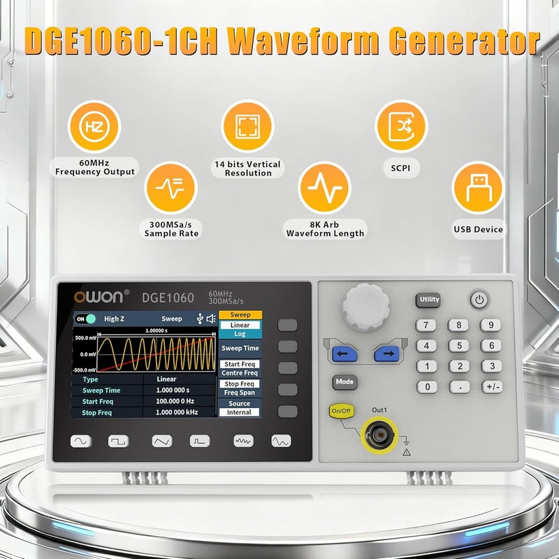 Owon Function Generators, DGE1030 30MHz with 1CH Signal Generator, 125MSa/s Sample Rate Arbitrary Generator 8k Arb Wave Length (30MHz/1CH/ DGE1030) - Image 2